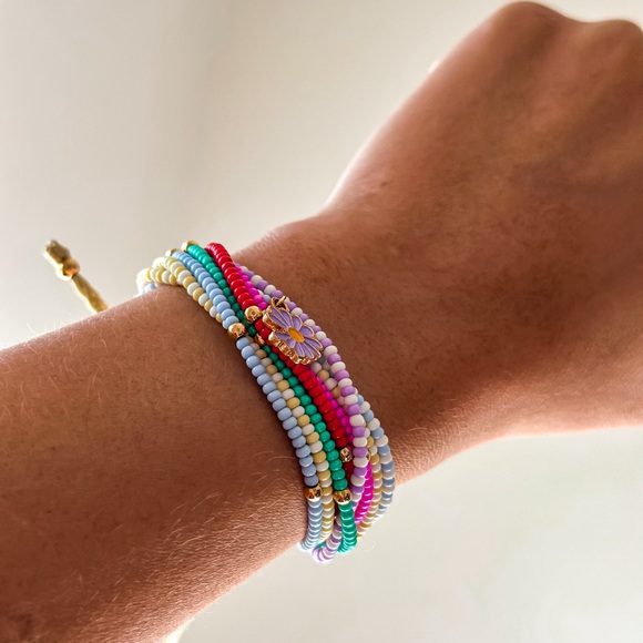 Purple daisy bracelet beaded multicolored boho jewelry 1 piece - Picture 3 of 4